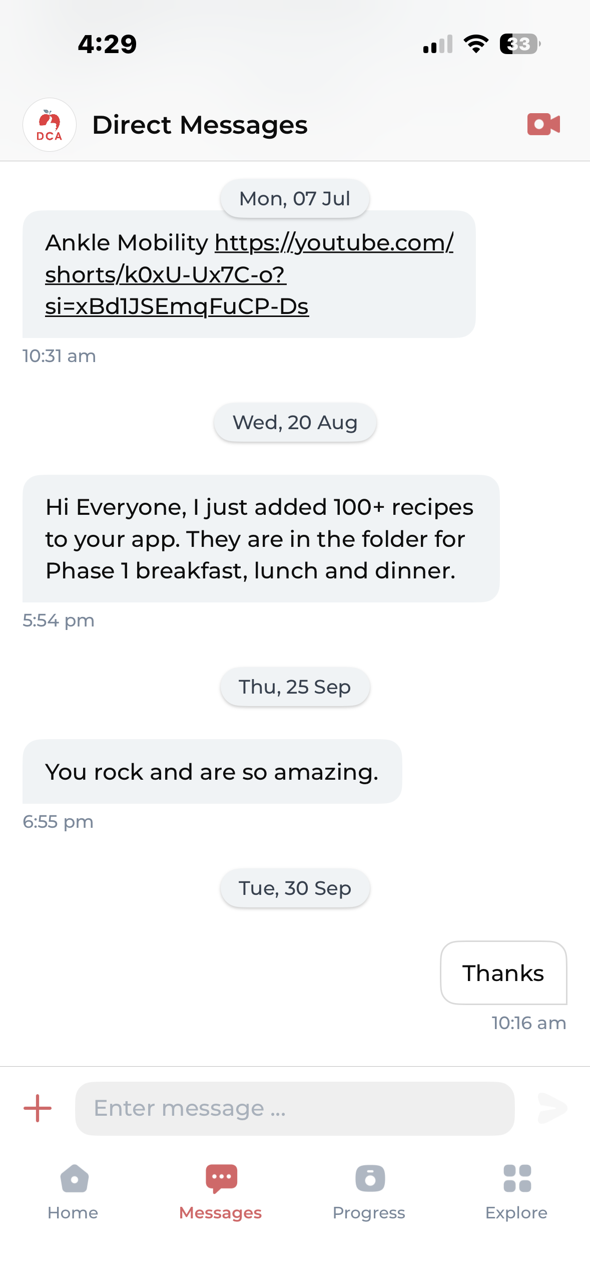 Direct messaging with your coach