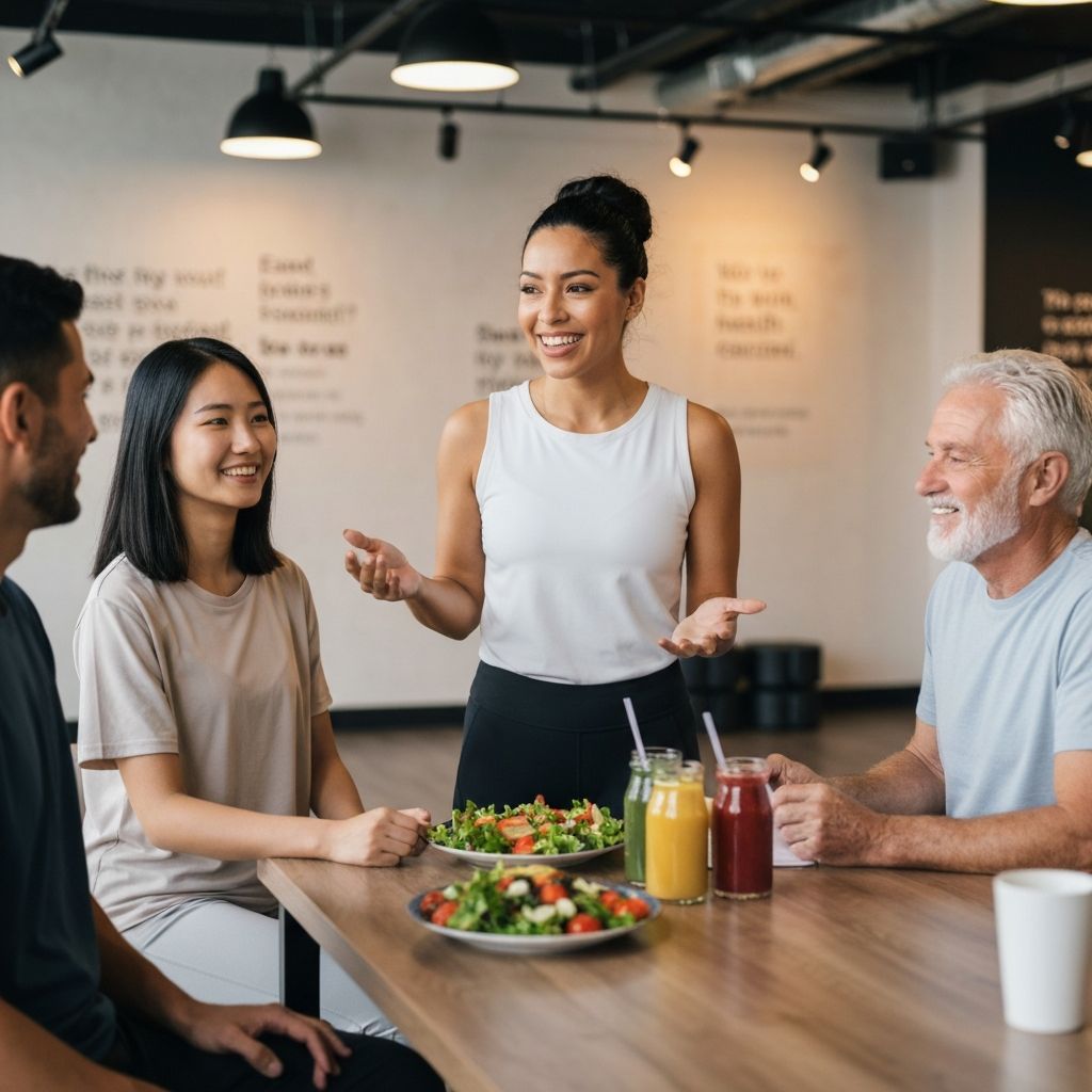 Group wellness workshop with happy clients